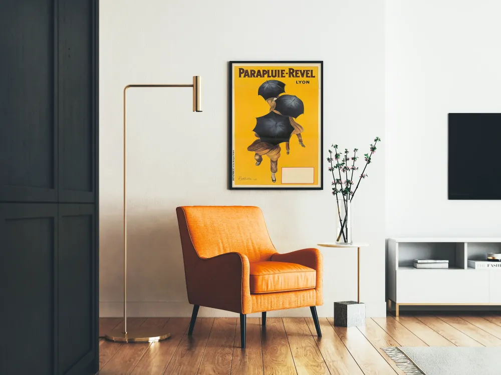 Plakat vintage Parasol-Revel z żółtym tłem