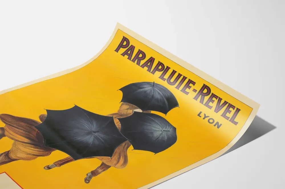 Plakat vintage Parasol-Revel z żółtym tłem