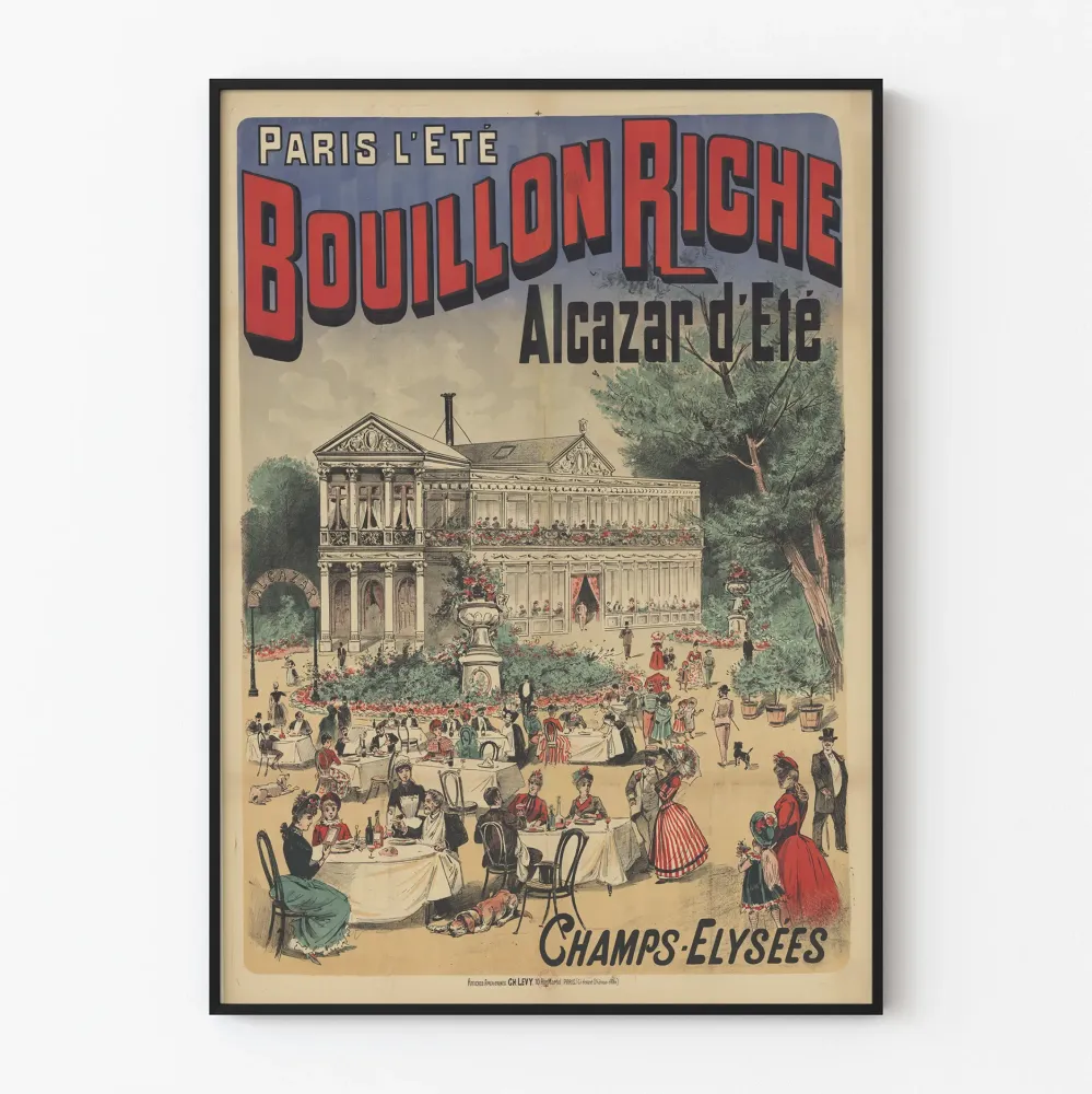 Plakat vintage Paris lato Bouillon Riche Alcazar letni