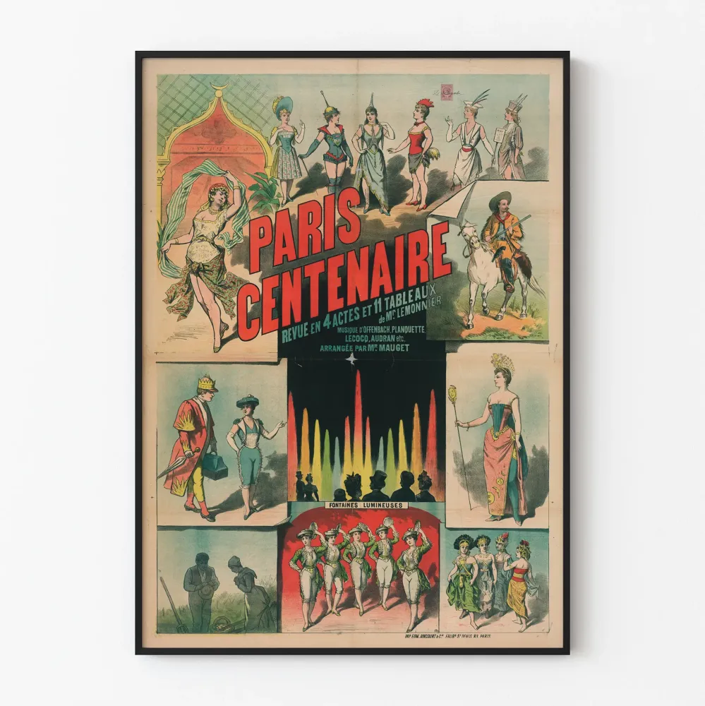 Plakat vintage Paryż Stulecie, opracowany w 4 aktach i 11 obrazach