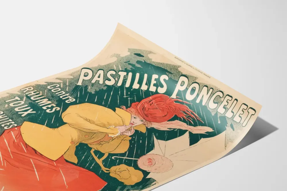 Plakat Vintage Pastilles Poncelet na przeziębienia i kaszel