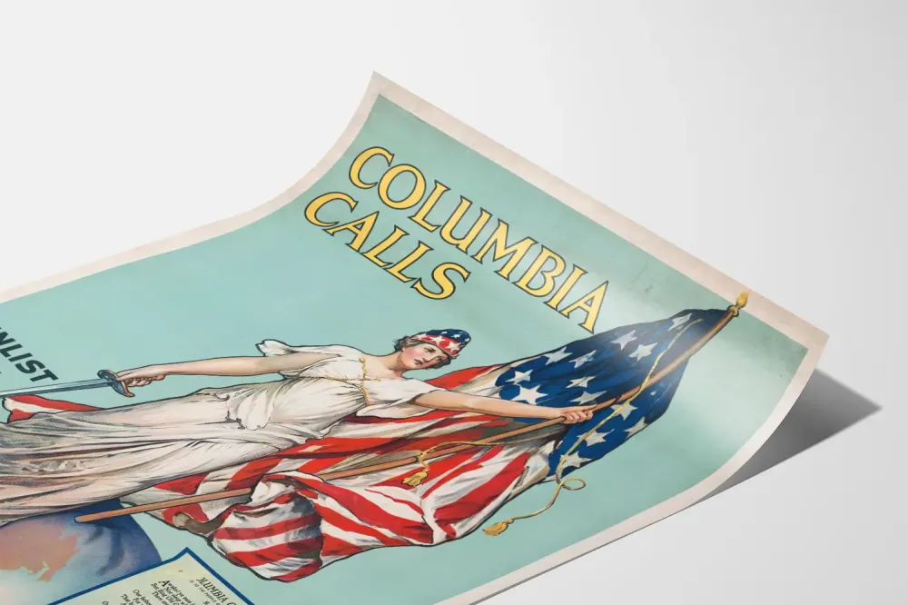 Plakat vintage patriotyczny Columbia Calls Armii Stanów Zjednoczonych