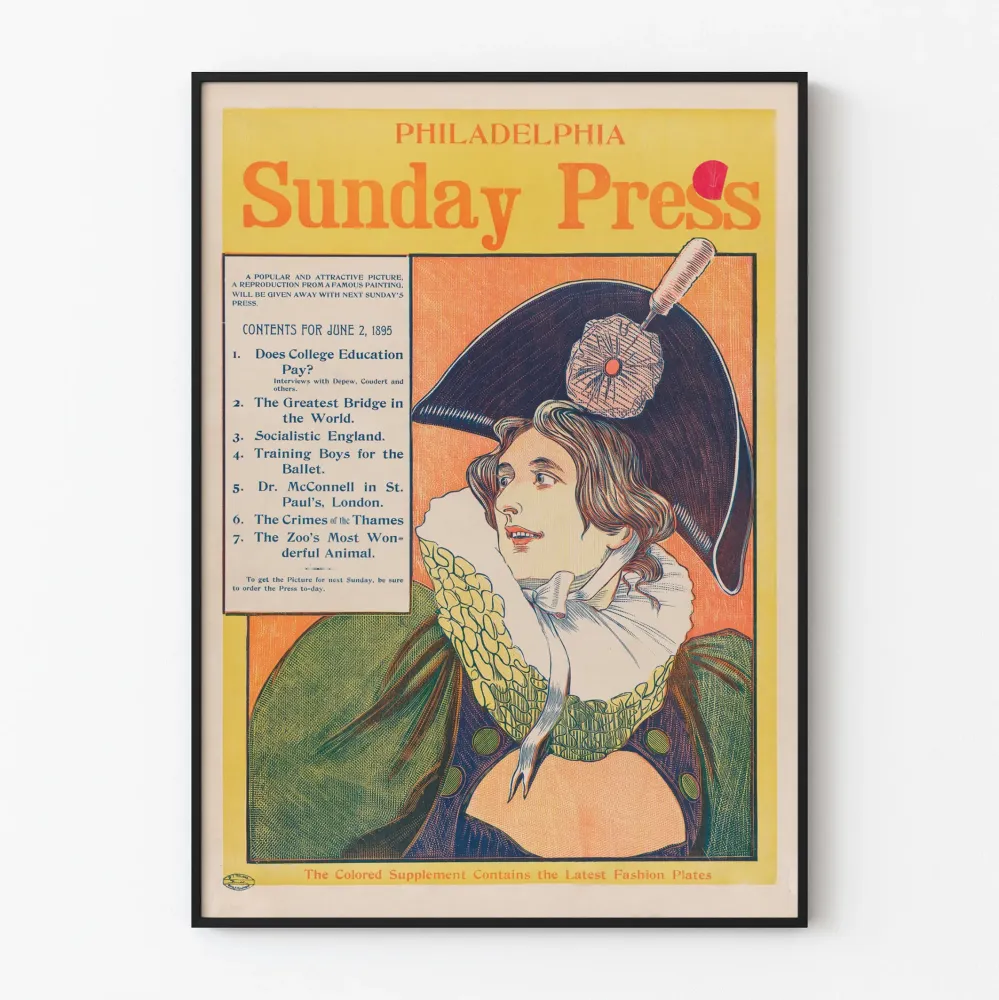 Plakat vintage Philadelphia Sunday Press 1895