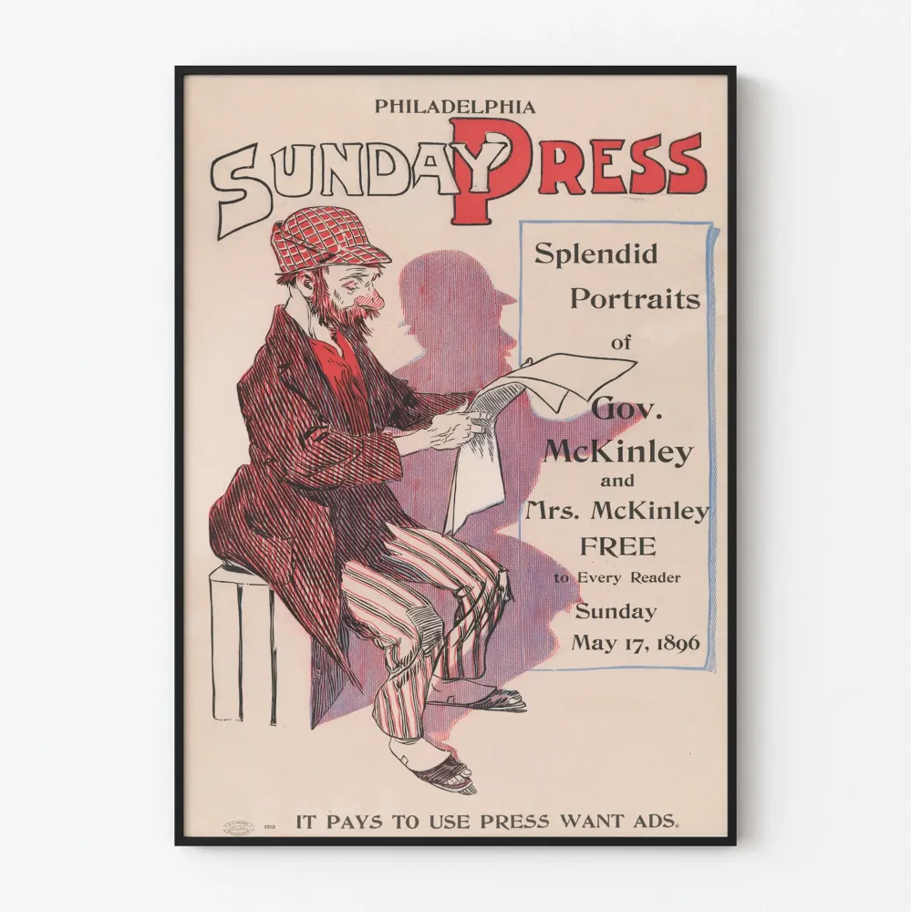 Plakat vintage Philadelphia Sunday Press - 1896