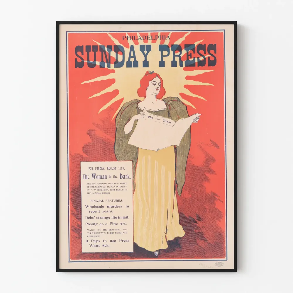 Plakat Vintage Philadelphia Sunday Press - Kobieta w ciemności
