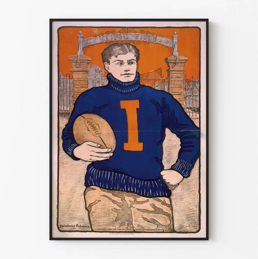 Plakat vintage piłkarza amerykańskiego Illinois Field