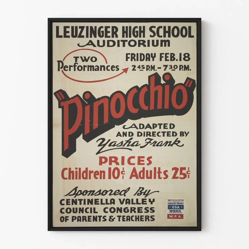 Plakat vintage Pinokio spektakl szkolny Leuzinger High School