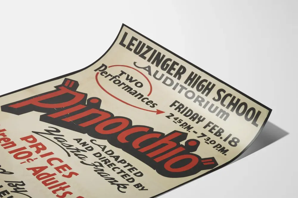 Plakat vintage Pinokio spektakl szkolny Leuzinger High School