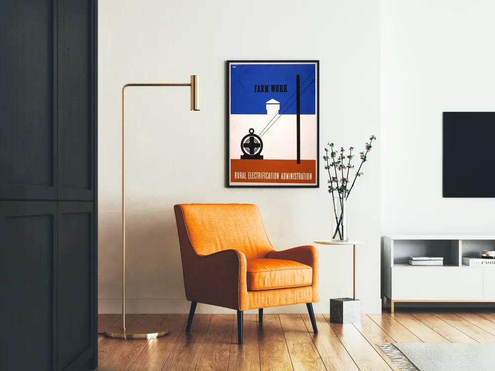 Plakat vintage Praca na farmie - Administracja elektryfikacji wiejskiej