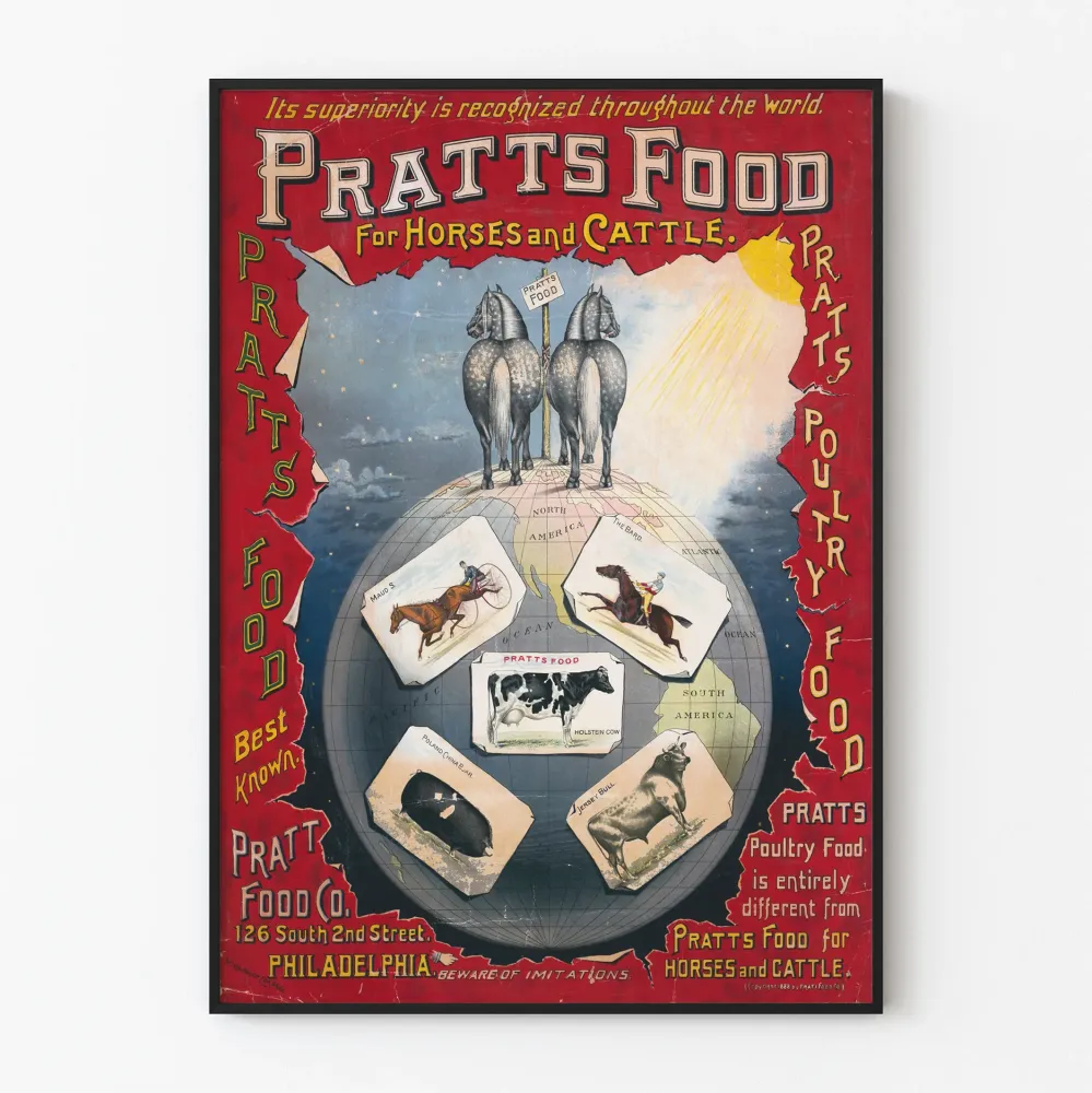 Plakat vintage Pratts Food dla koni i bydł