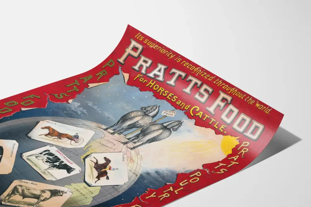 Plakat vintage Pratts Food dla koni i bydł