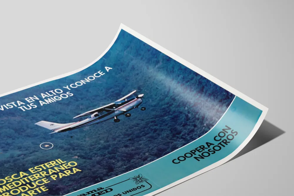 Plakat vintage Program Moscamed Gwatemala Meksyk Stany Zjednoczone
