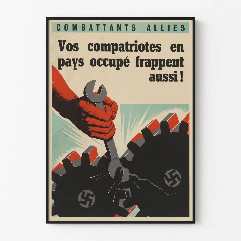 Plakat vintage propagandowy Żołnierze sojuszniczy przeciwko okupacji nazistowskiej