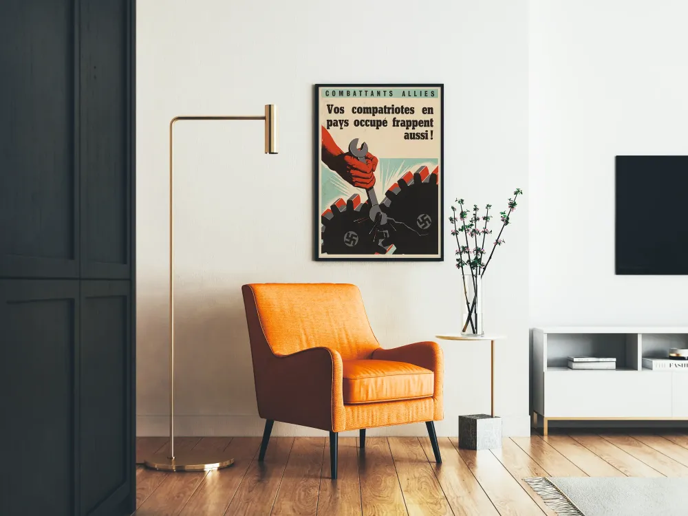 Plakat vintage propagandowy Żołnierze sojuszniczy przeciwko okupacji nazistowskiej