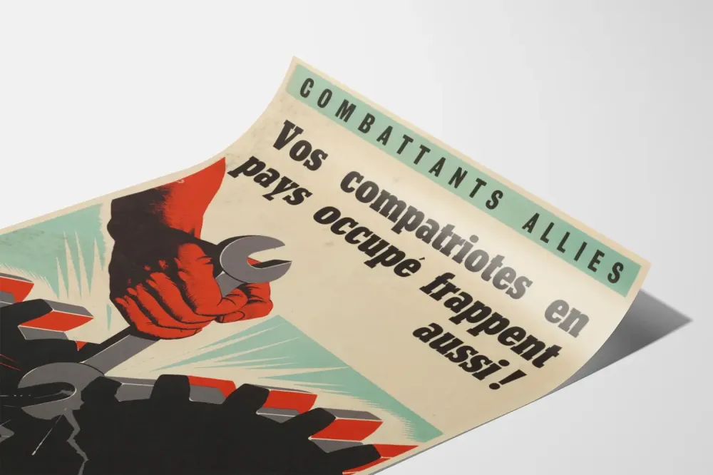 Plakat vintage propagandowy Żołnierze sojuszniczy przeciwko okupacji nazistowskiej