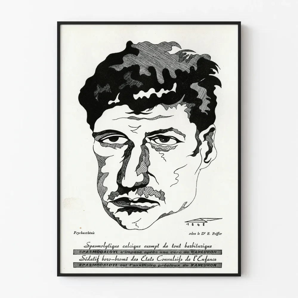 Plakat vintage Psychasthenia według dr E. Peiffer - Stara ilustracja medyczna