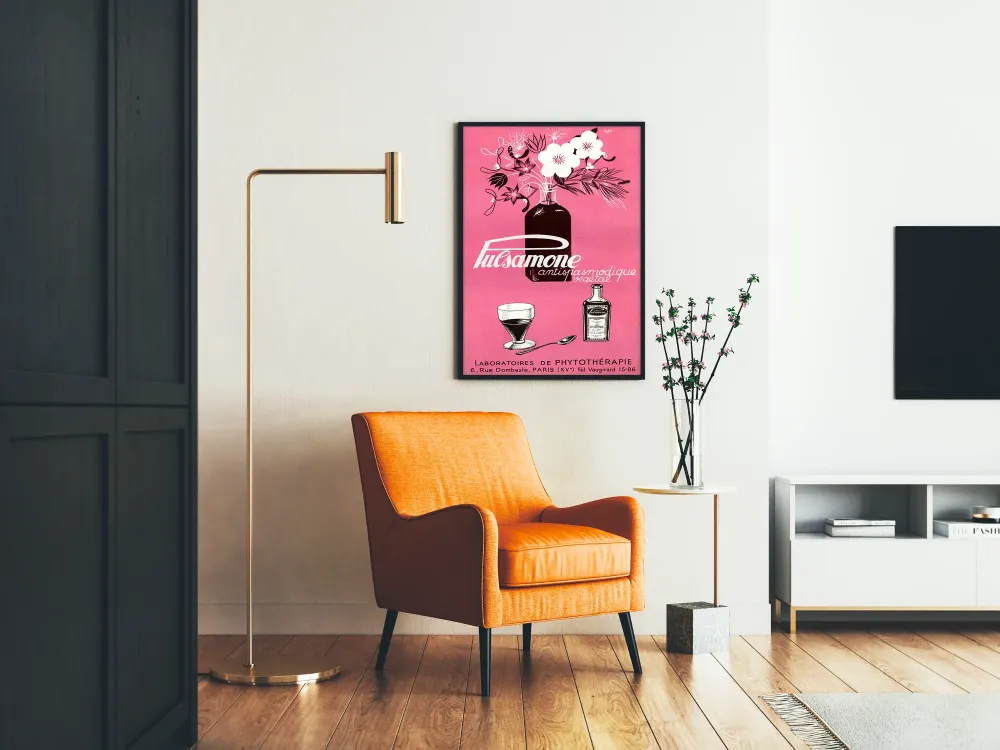 Plakat vintage Pulsamone przeciwskurczowy ziołowy