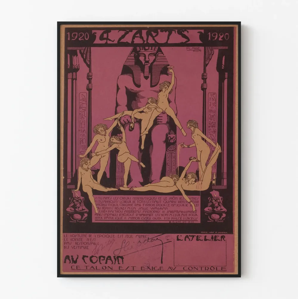 Plakat vintage Quatz'arts 1920 motyw Starożytny Egipt