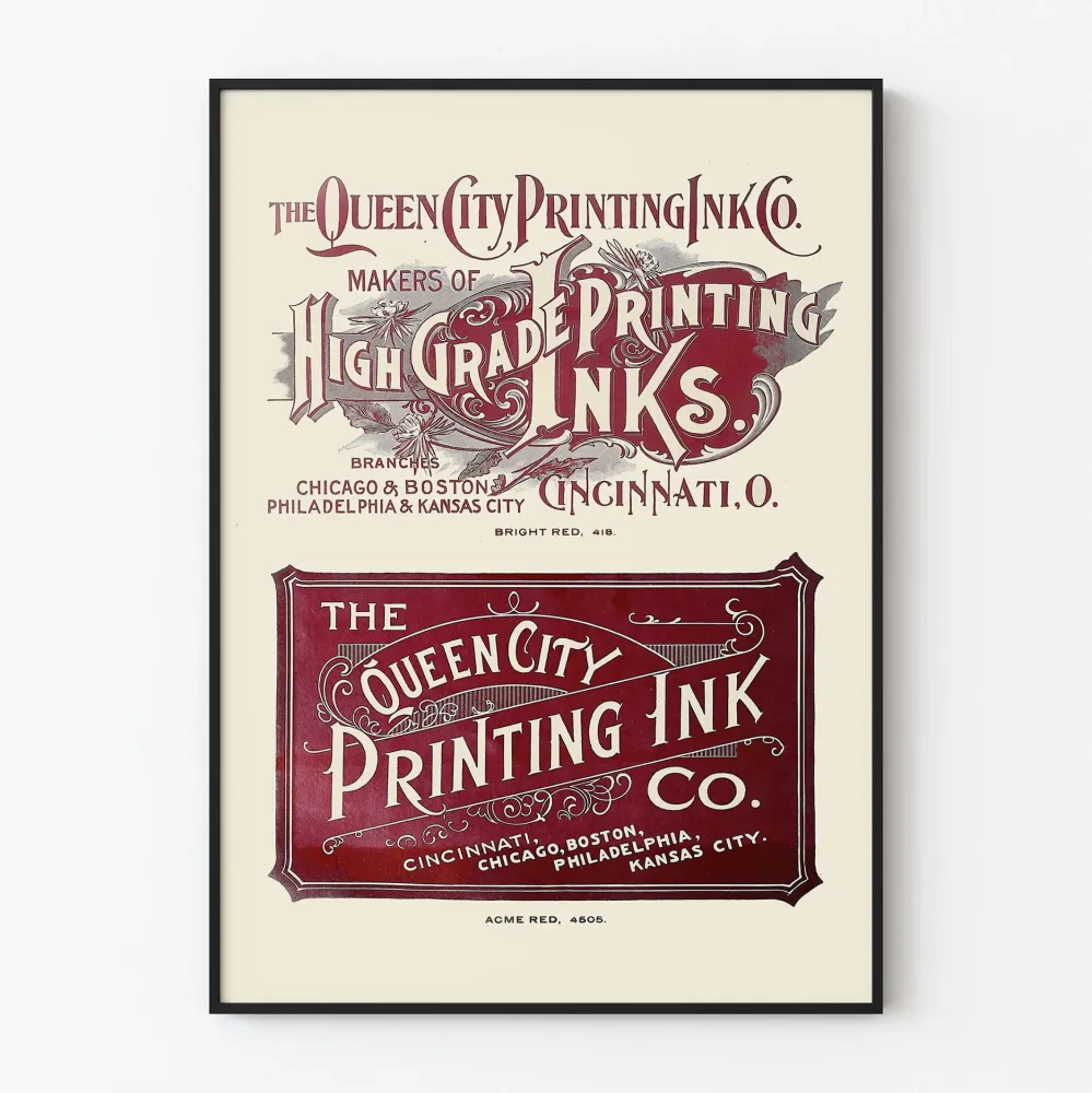Plakat Vintage Queen City Printing Ink Co. Żywy czerwony