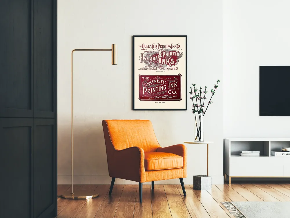 Plakat Vintage Queen City Printing Ink Co. Żywy czerwony