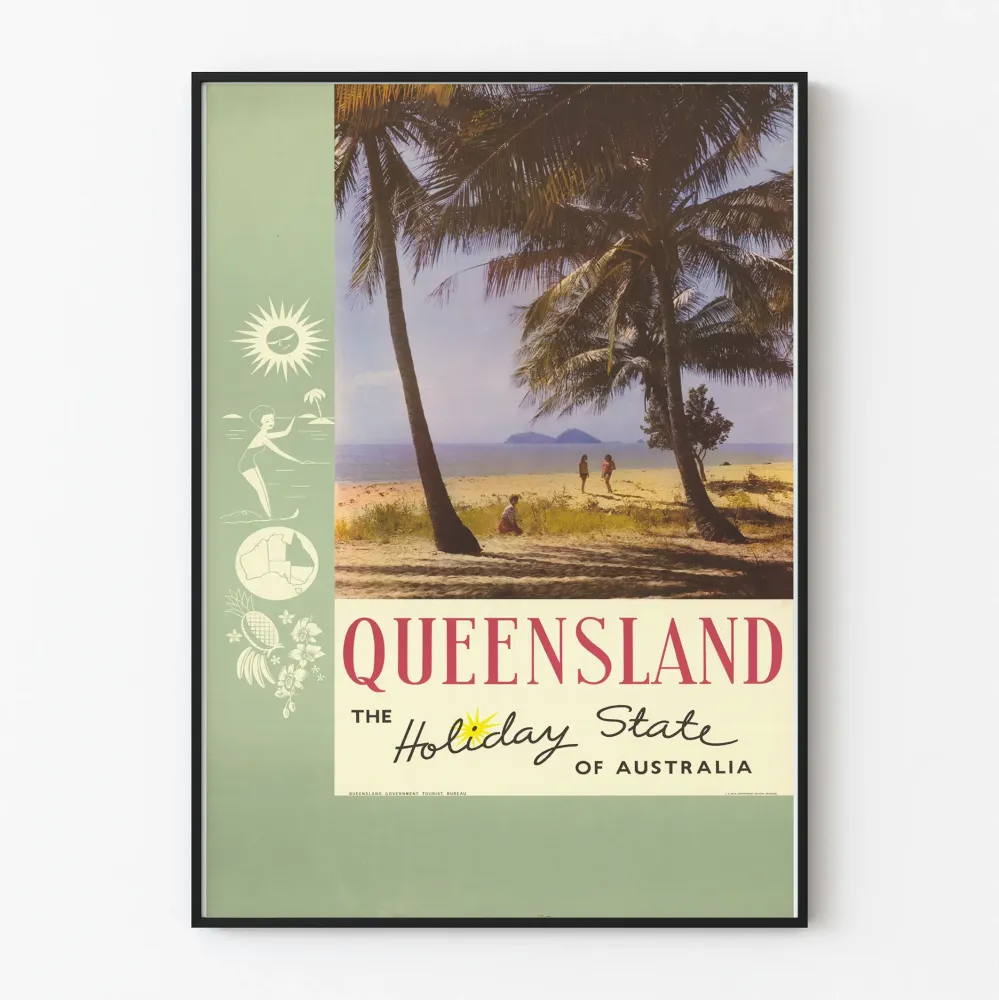 Plakat Vintage Queensland, cel wakacyjny w Australii