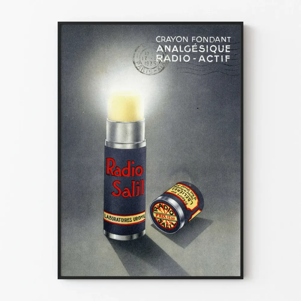 Plakat vintage Radio Salil - Kredka przeciwbólowa radioaktywna