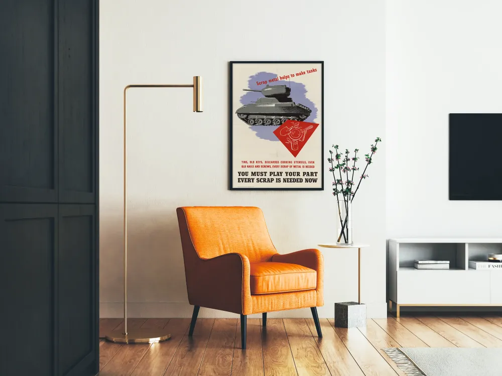 Plakat vintage z recyklingu metalu do produkcji czołgów