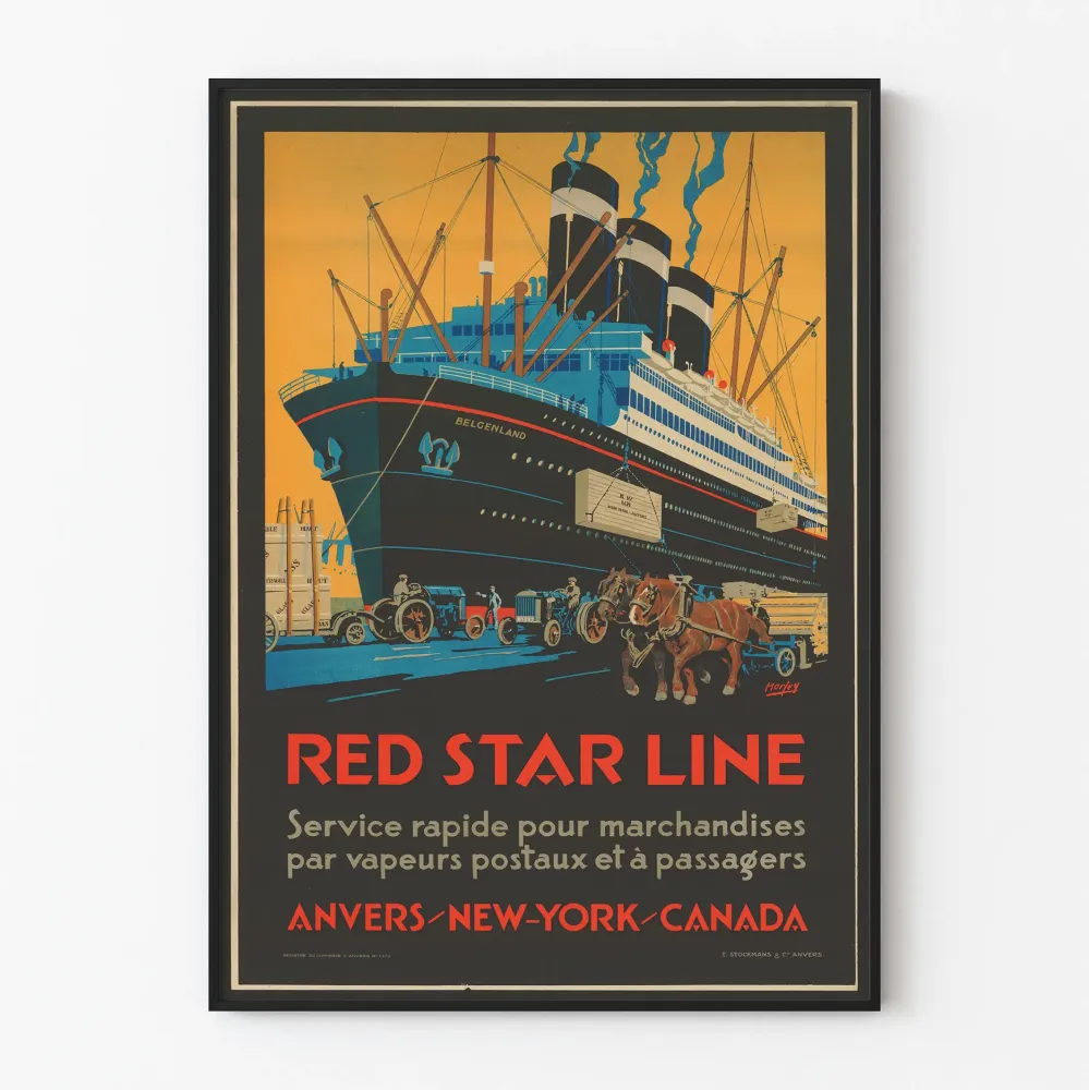 Plakat vintage Red Star Line - Statek pasażerski Belgenland