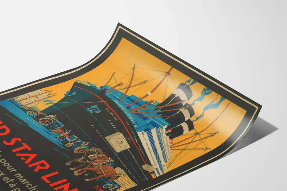 Plakat vintage Red Star Line - Statek pasażerski Belgenland