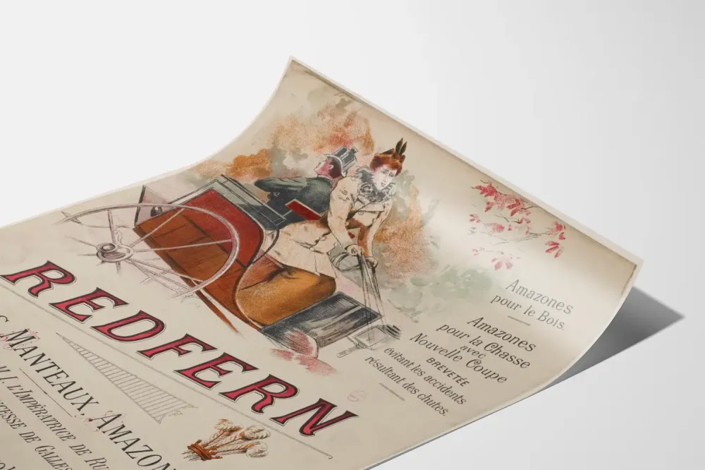 Plakat vintage Redfern: moda Amazonek dla elegancji i polowania