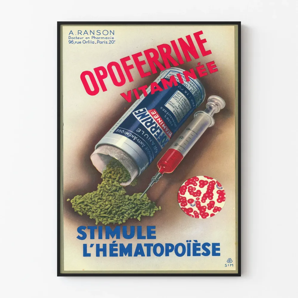 Plakat vintage z reklamą medyczną dla OPOFERRINE witamina