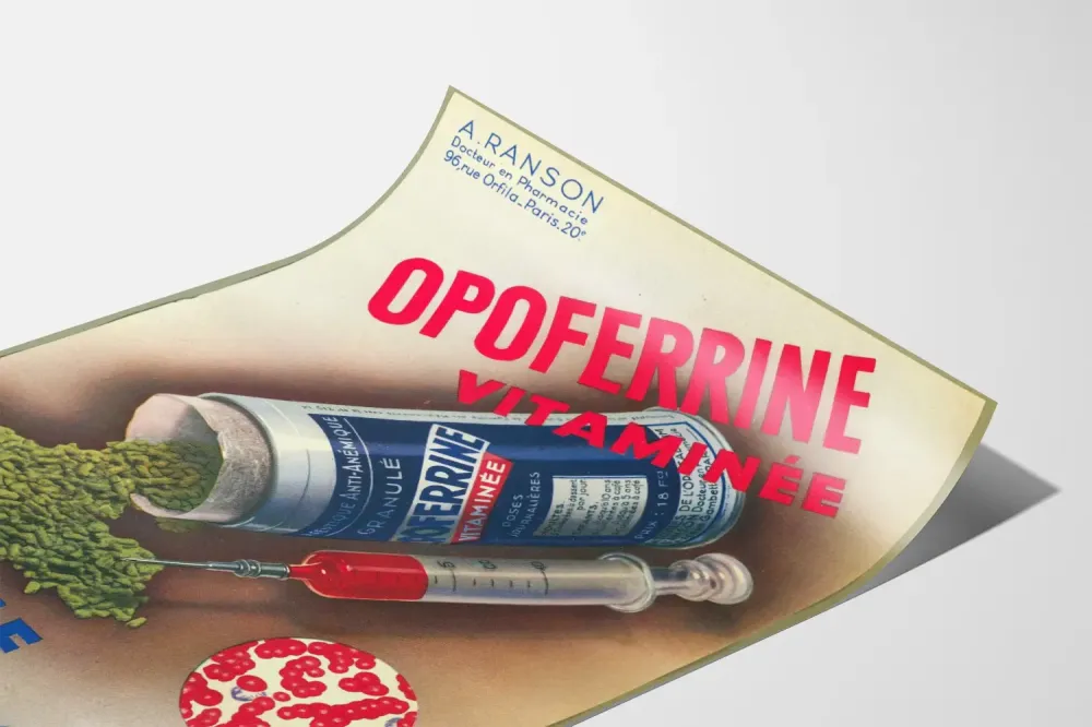 Plakat vintage z reklamą medyczną dla OPOFERRINE witamina