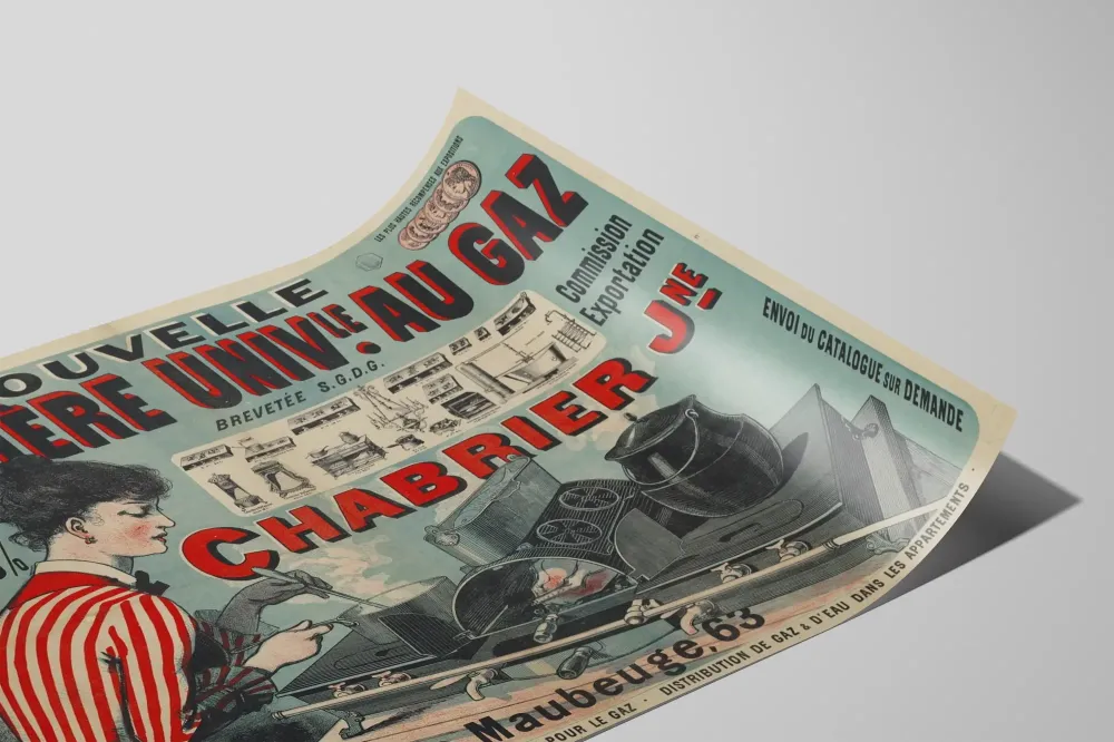 Plakat vintage reklama na kuchenkę gazową uniwersalną Chabrier Młody