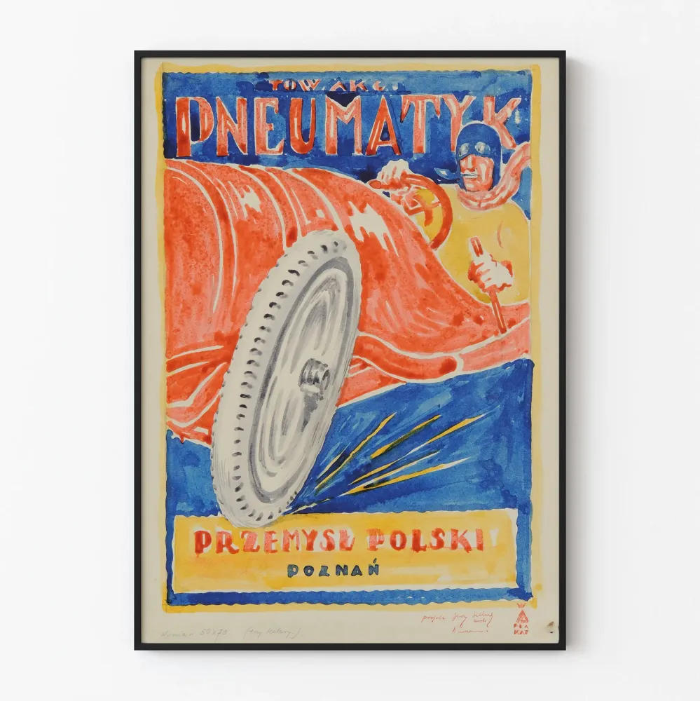 Plakat vintage reklama opon przemysłowych polskich