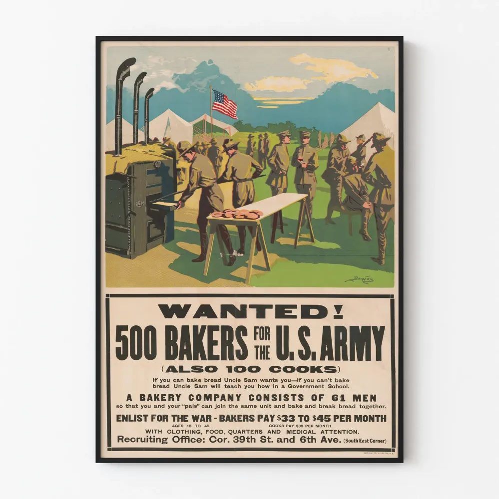 Plakat vintage rekrutacyjny piekarzy dla armii amerykańskiej