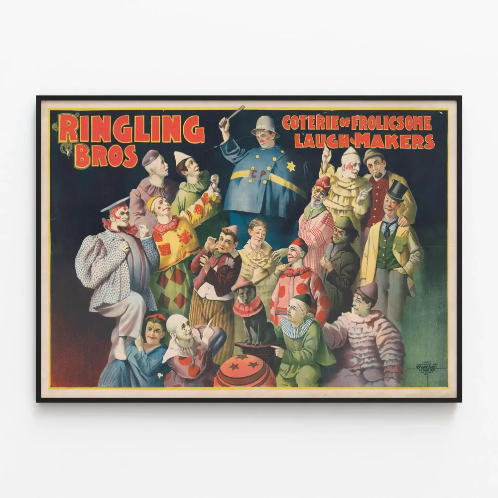 Plakat vintage Ringling Bros Coterie Frolicsome Laugh Makers