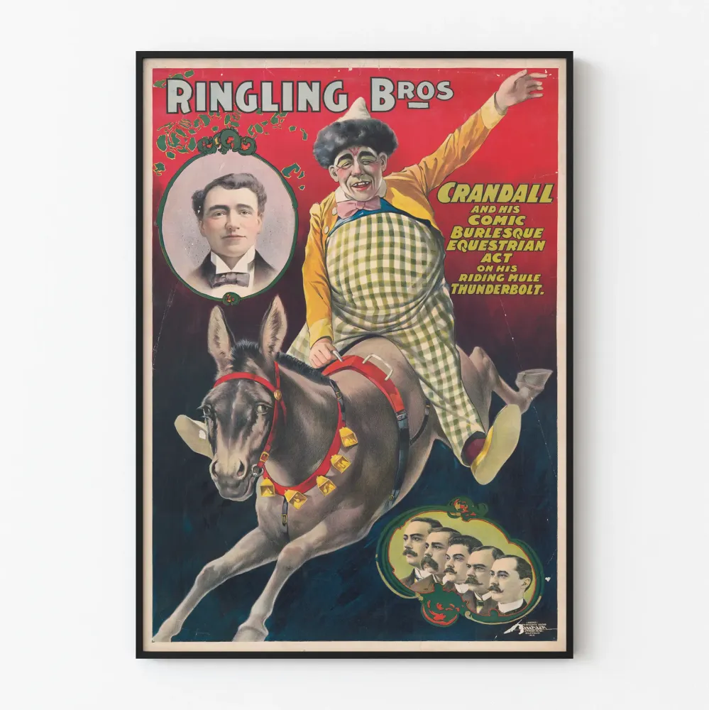 Plakat vintage Ringling Bros Crandall spektakl komiczny jeździecki