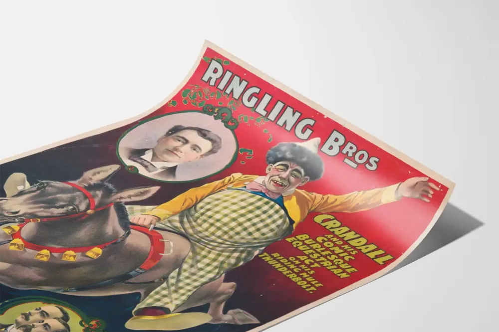 Plakat vintage Ringling Bros Crandall spektakl komiczny jeździecki
