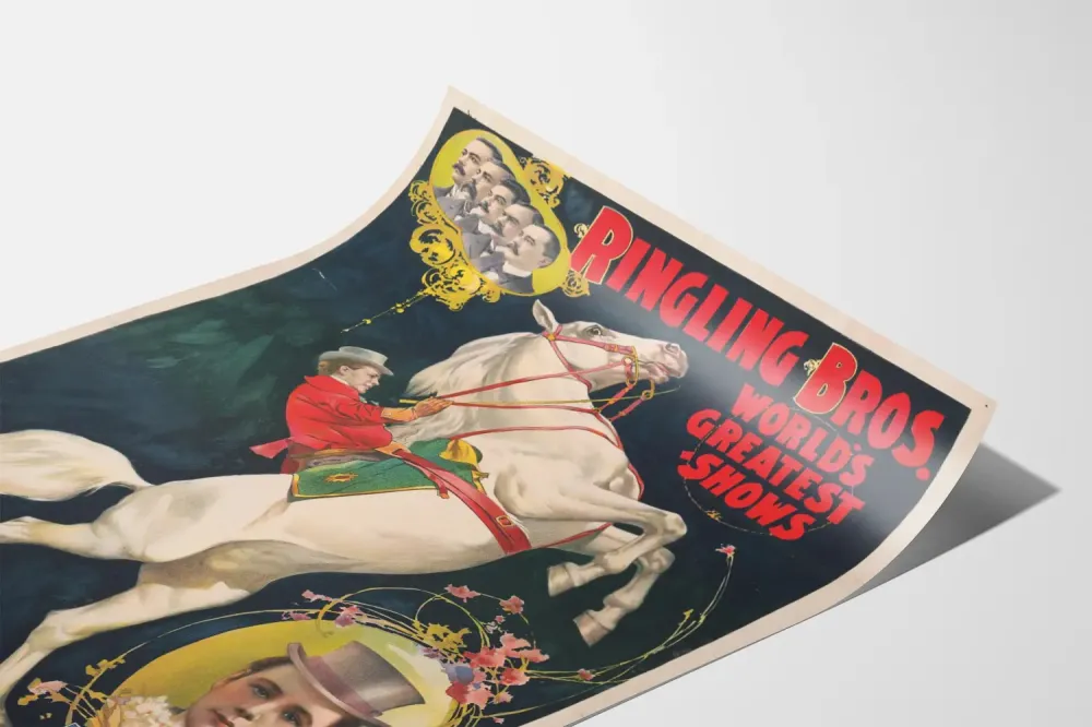 Plakat vintage Ringling Bros Największe Pokazy Świata - Madam Ada Castello i Jupiter