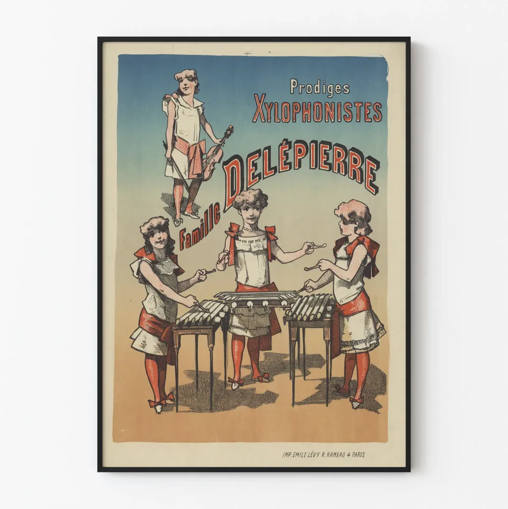 Plakat vintage rodziny Delépierre z muzykami na ksylofon