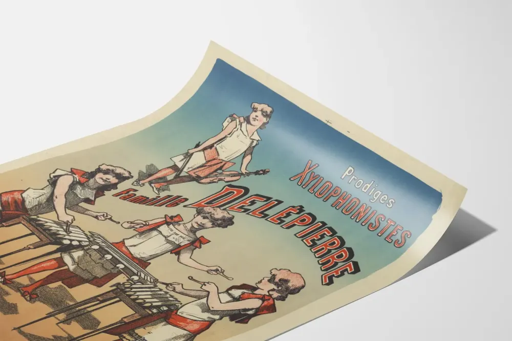 Plakat vintage rodziny Delépierre z muzykami na ksylofon