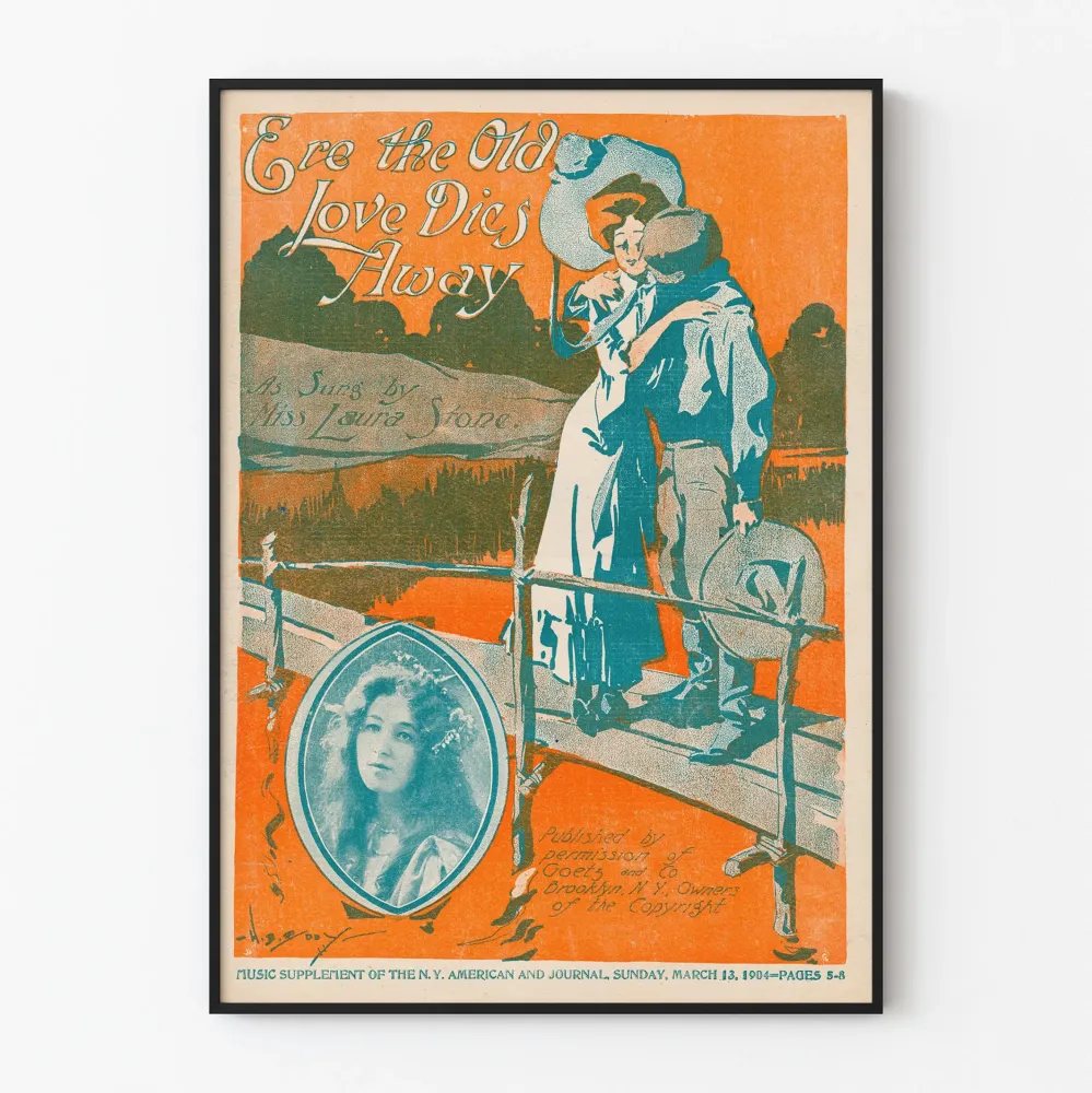 Plakat vintage romantyczny „Ere Old Love Dies Away” 1904