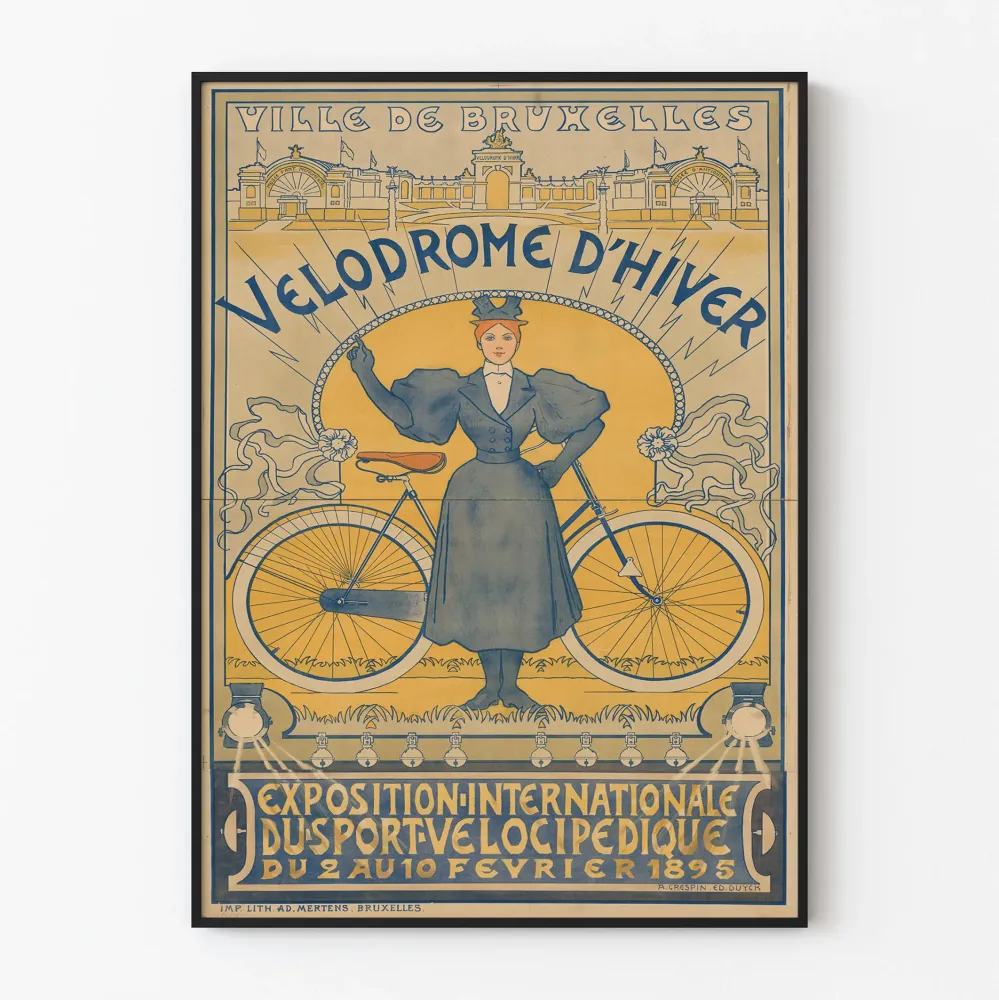Plakat vintage rower wystawa międzynarodowa Velodrome d'Hiver Bruksela 1895