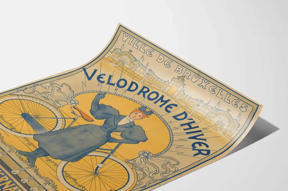 Plakat vintage rower wystawa międzynarodowa Velodrome d'Hiver Bruksela 1895