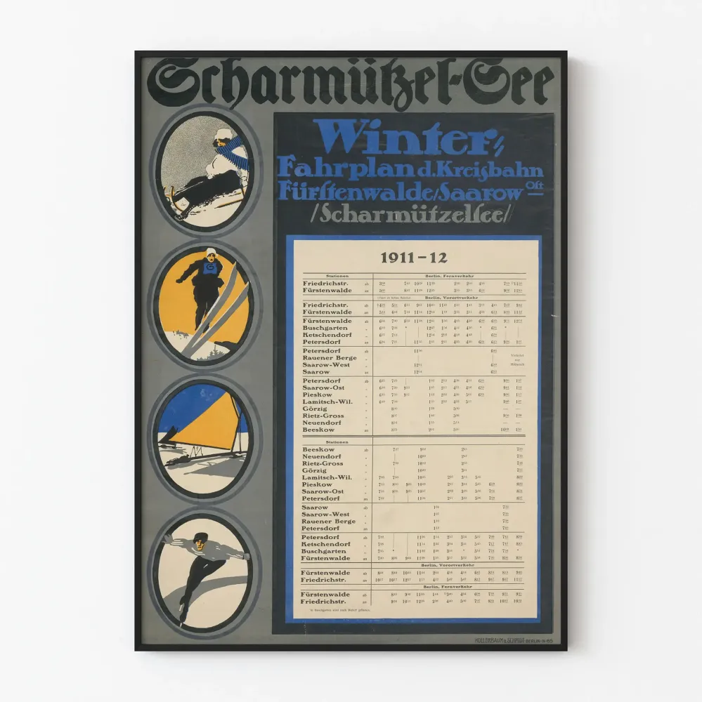 Plakat vintage rozkład jazdy na zimę 1911-12 linia Furstenwalde-Saarow Scharmützelsee