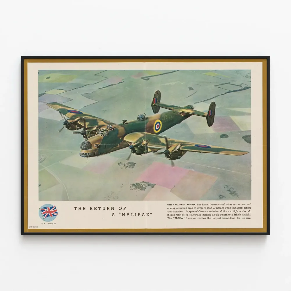 Plakat vintage samolot Halifax brytyjski