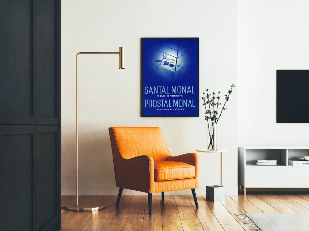 Plakat vintage Santal Monal Prostal Monal w błękicie metylenowym