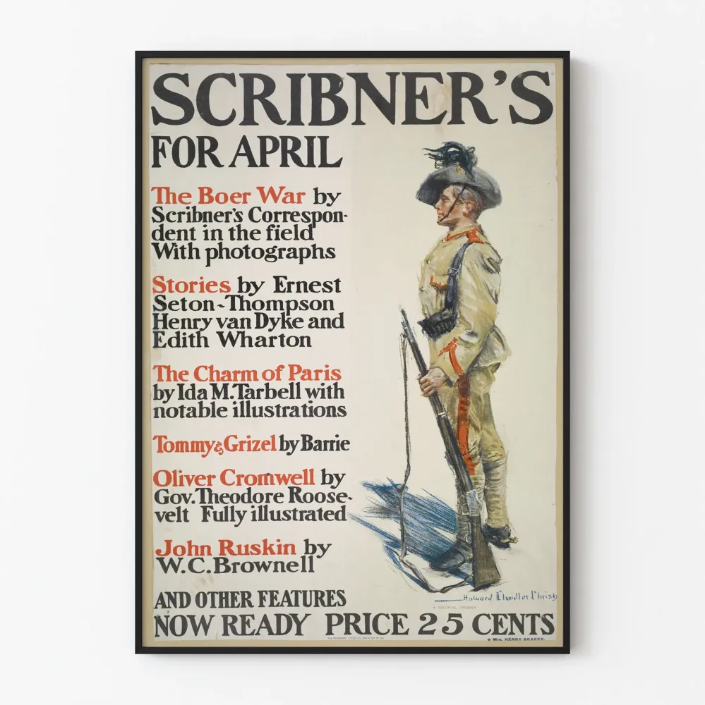 Plakat vintage Scribner's na kwiecień Wojna Burów i Literatura
