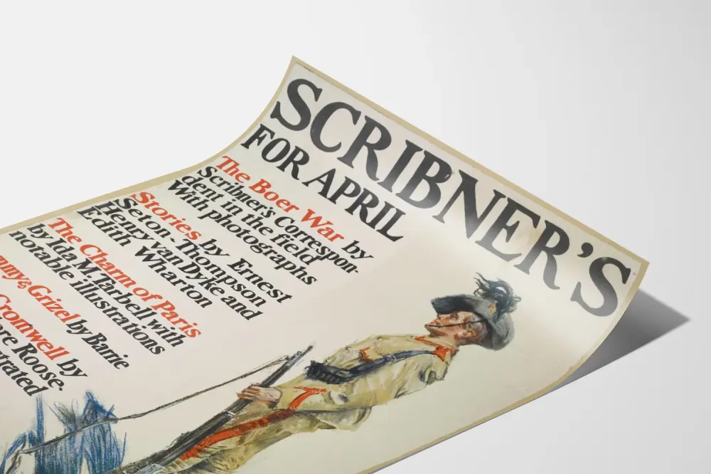 Plakat vintage Scribner's na kwiecień Wojna Burów i Literatura