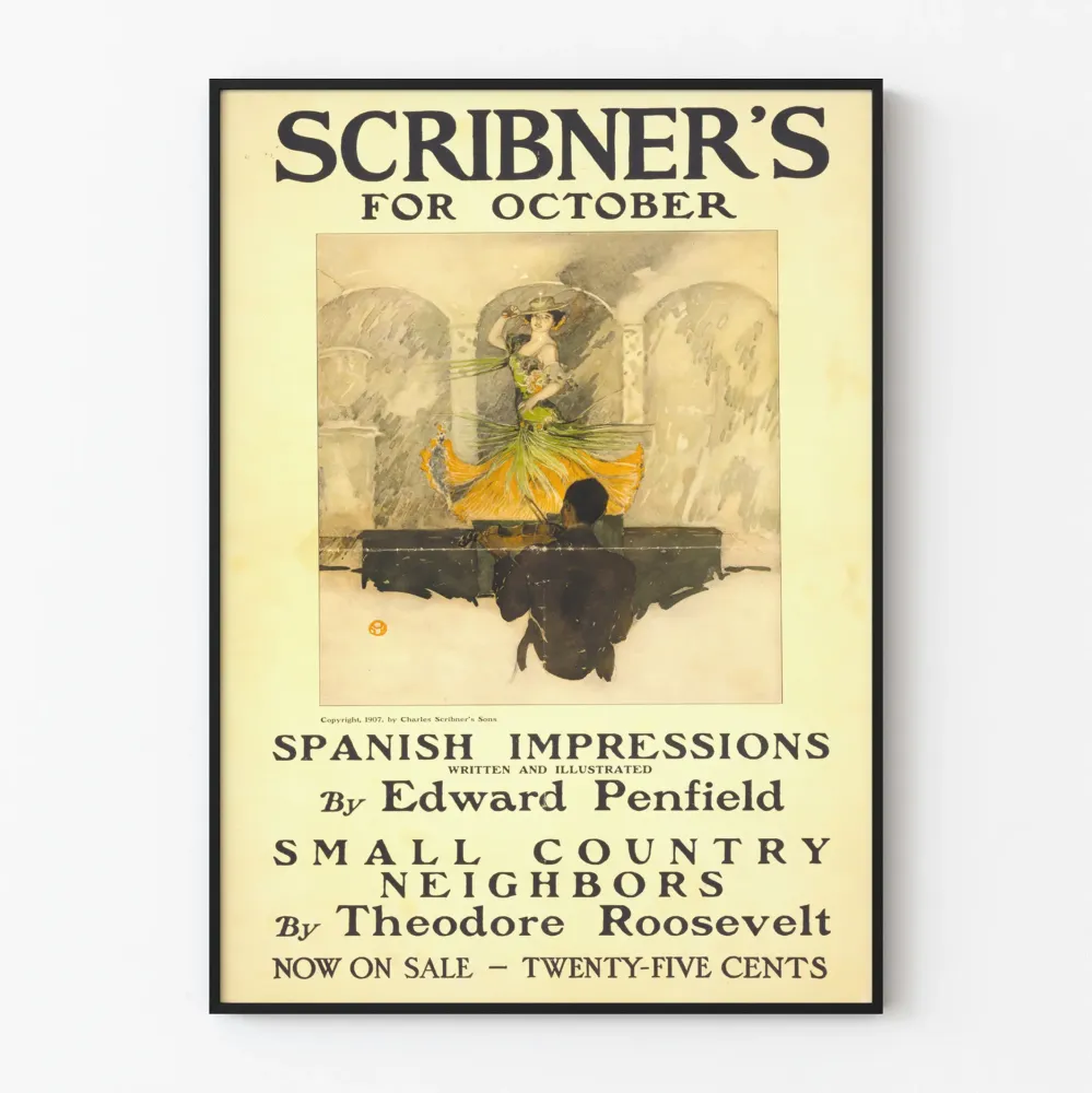 Plakat vintage Scribner's październik 1907 - Tancerka hiszpańska i skrzypek